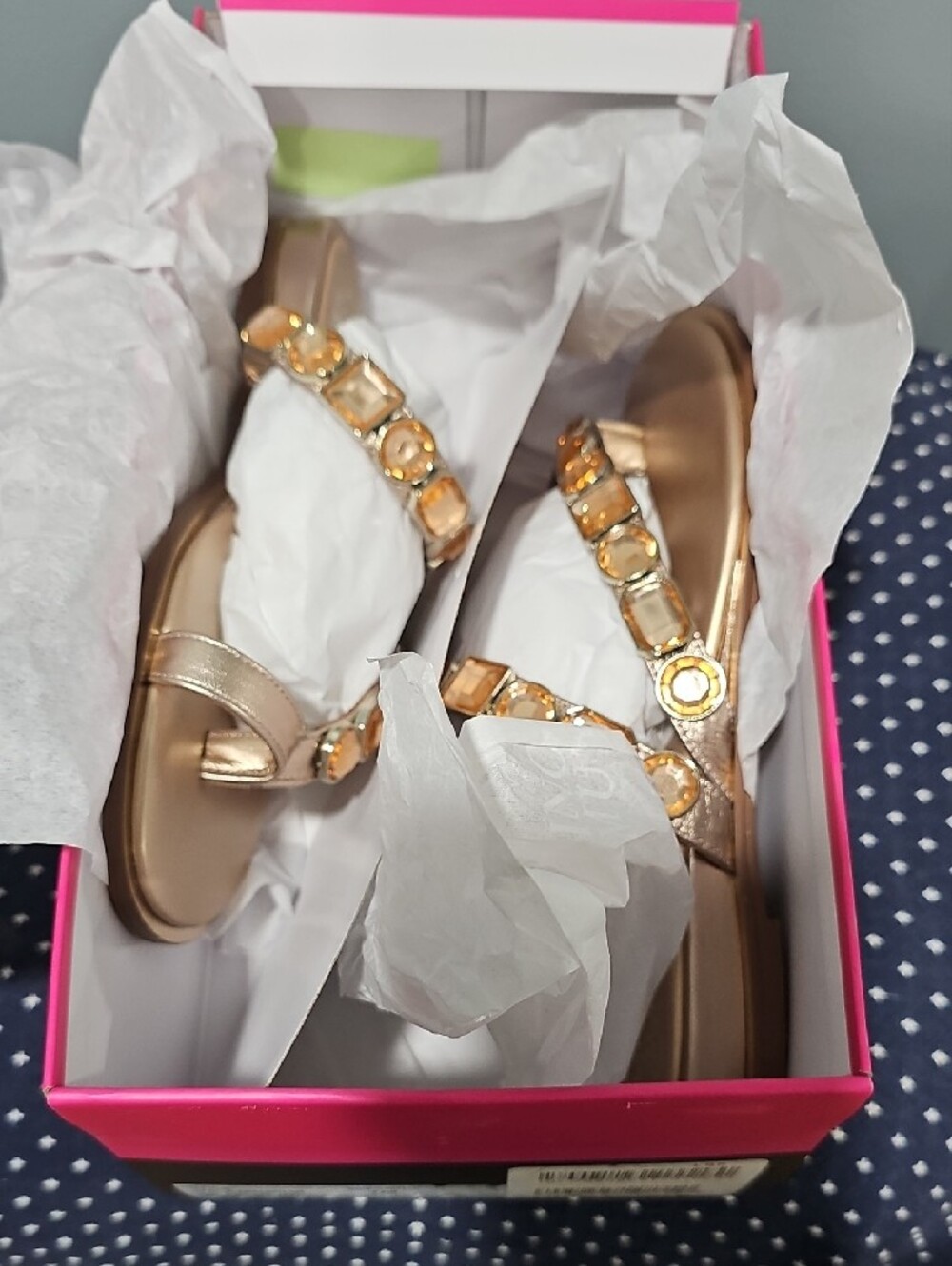 Vince Camuto Metallic Gold Jeweled Double-Strap Slide Sandals - Picture 11 of 14